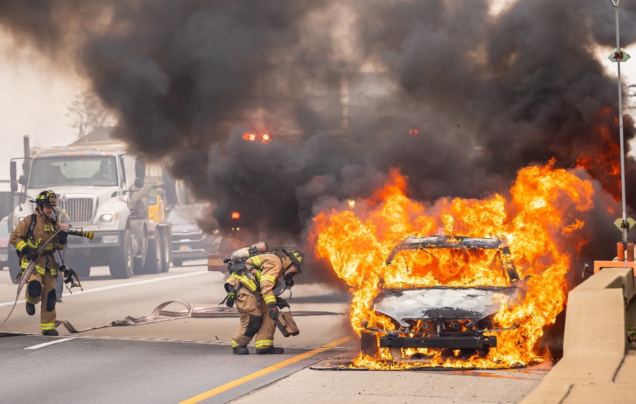 Fire after a car accident New Port Richey, FL